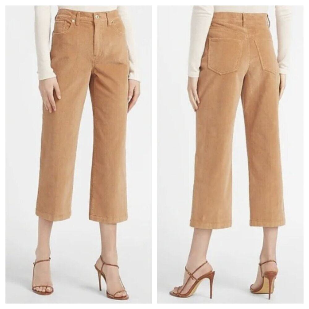 Express Women's High Rise Cropped Wide Leg Corduroy Pant Camel Size 6